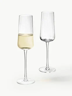 Handgefertigte Sektgläser Cami mit Rillenstruktur, 4 Stück