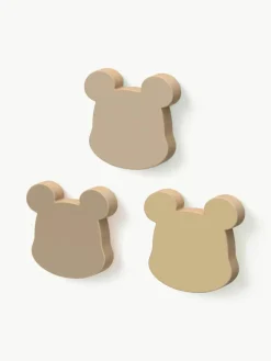Handgefertigte Wandhaken Bear aus Buchenholz, 3er-Set