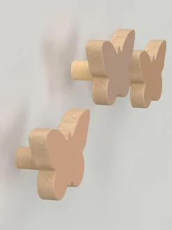 Handgefertigte Wandhaken Butterfly aus Buchenholz, 3er-Set