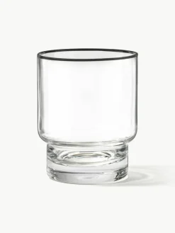 Handgefertigte Wassergläser Mira mit schwarzem Rand, 4 Stück