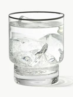 Handgefertigte Wassergläser Mira mit schwarzem Rand, 4 Stück