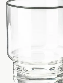Handgefertigte Wassergläser Mira mit schwarzem Rand, 4 Stück