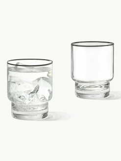 Handgefertigte Wassergläser Mira mit schwarzem Rand, 4 Stück