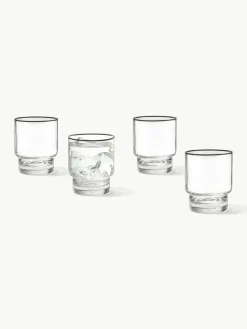 Handgefertigte Wassergläser Mira mit schwarzem Rand, 4 Stück