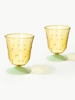 Handgefertigte Wassergläser Dot aus Borosilikatglas, 2 Stück