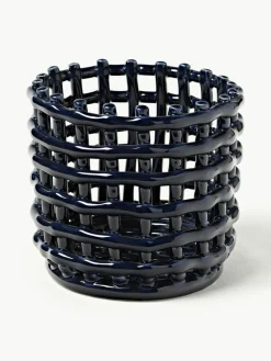 Handgefertigter Aufbewahrungskorb Nalan aus Keramik, H 15 cm