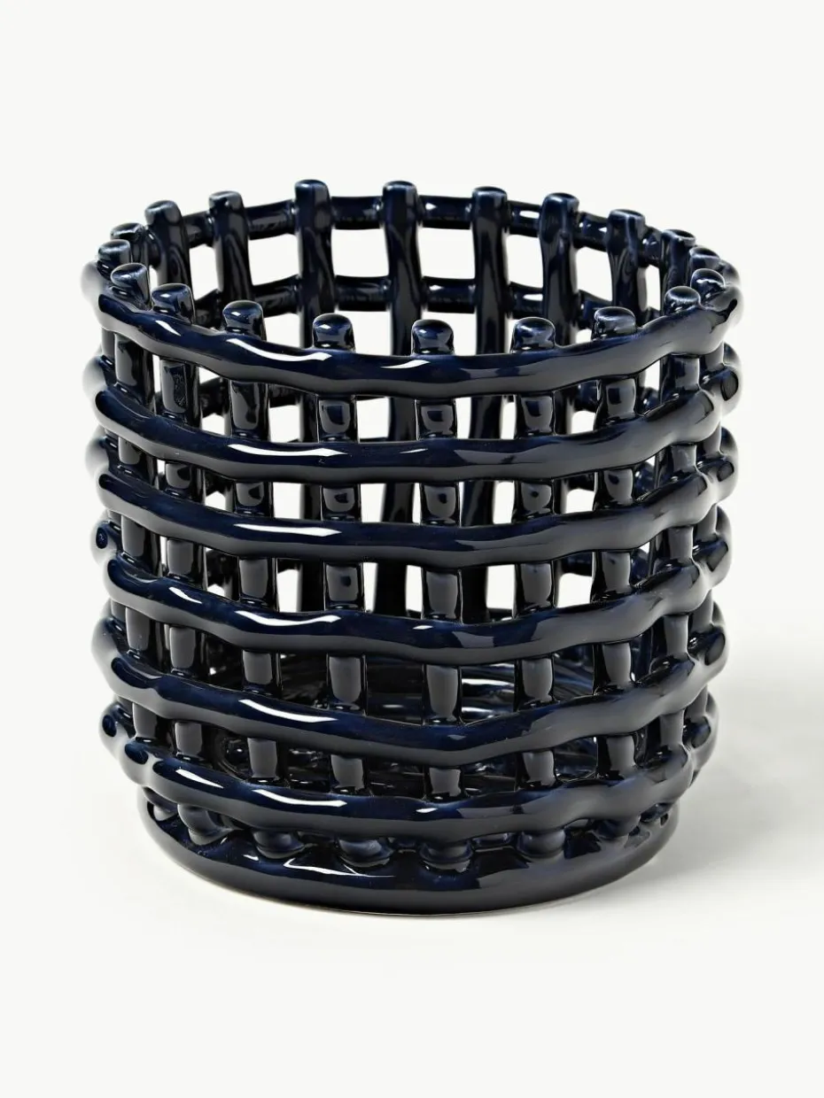 Handgefertigter Aufbewahrungskorb Nalan aus Keramik, H 15 cm