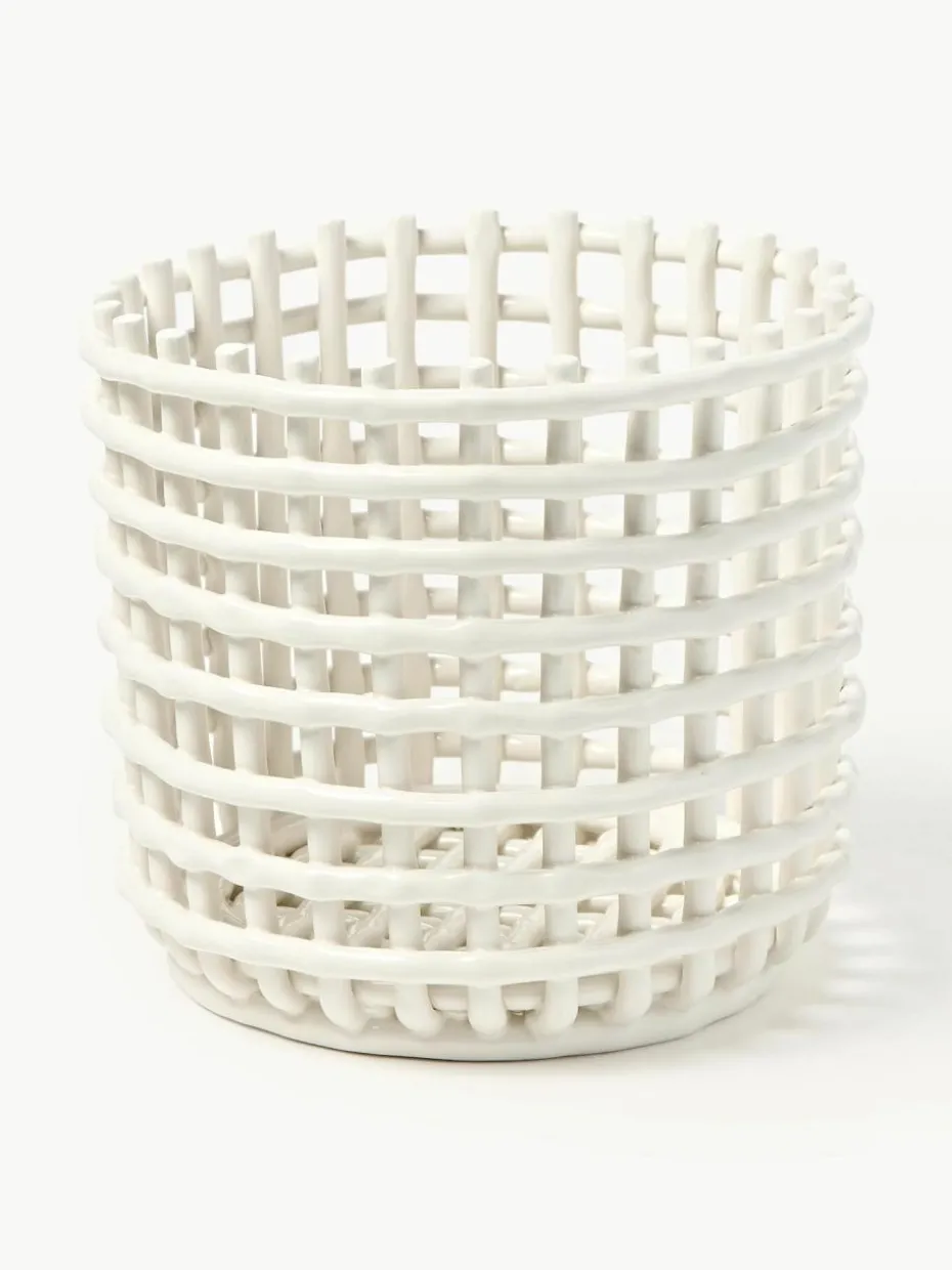 Handgefertigter Aufbewahrungskorb Nalan aus Keramik, H 21 cm