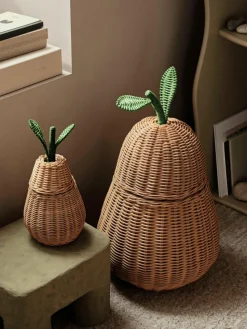 Handgefertigter Aufbewahrungskorb Pear aus Rattan
