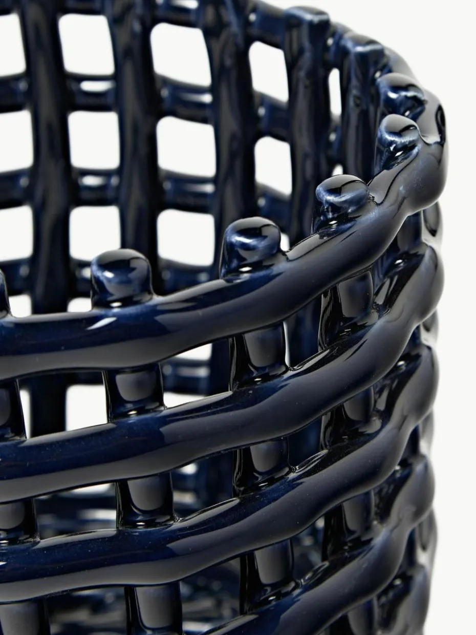 Handgefertigter Aufbewahrungskorb Nalan aus Keramik, H 15 cm