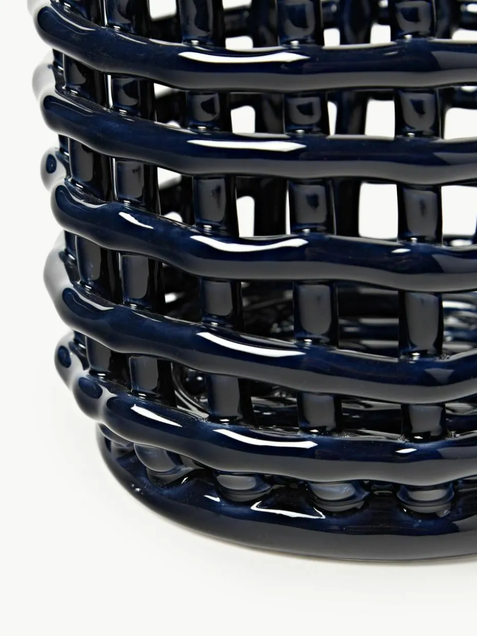 Handgefertigter Aufbewahrungskorb Nalan aus Keramik, H 15 cm