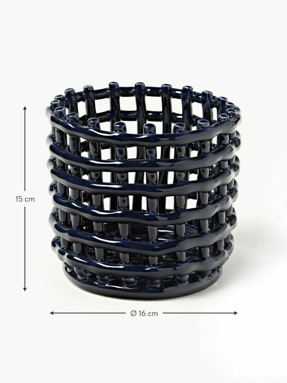 Handgefertigter Aufbewahrungskorb Nalan aus Keramik, H 15 cm