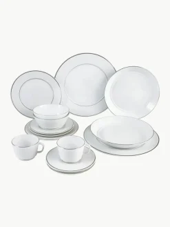 Handgefertigtes Porzellan-Geschirr-Set Vitruv mit handgemaltem Platinrand, 2 Personen (14-tlg.)