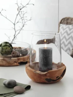 Handgefertigtes Windlicht Terra mit Teaksockel