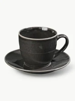 Handgemachte Kaffeetasse Nordic Coal mit Untertasse