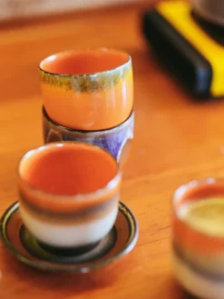 Handgemachte Keramik-Kaffeebecher 70's, 4 Stück