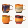 Handgemachte Keramik-Tassen 70's, 4er-Set