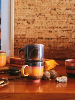 Handgemachte Keramik-Tassen 70's, 4er-Set