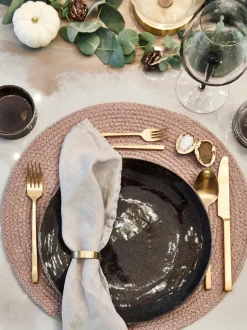 Handgemachte Speiseteller Nordic Coal, 4 Stück