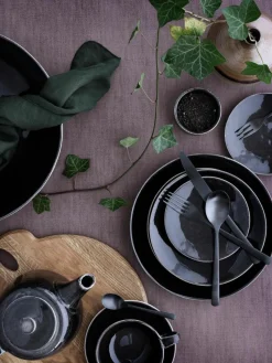 Handgemachte Suppenteller Nordic Coal, 4 Stück