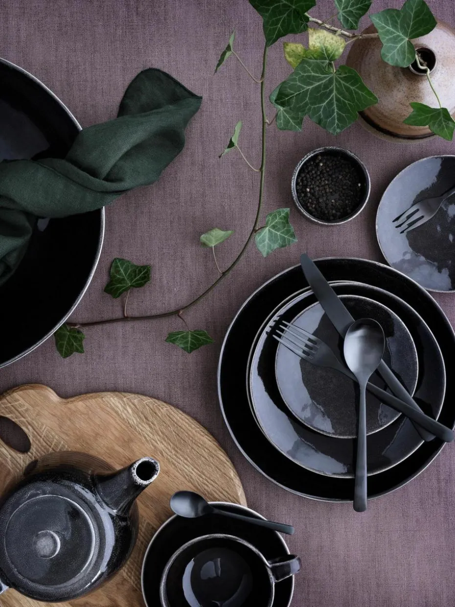 Handgemachte Suppenteller Nordic Coal, 4 Stück