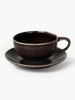 Handgemachte Teetasse Nordic Coal mit Untertasse