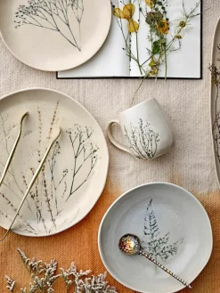 Handgemachtes Frühstücks-Set Bea mit Gräser-Motiv, 4 Personen (12-tlg.)