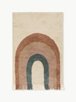 Handgetufteter Kinderteppich Rainbow aus Wolle mit Fransen