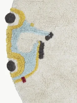 Handgetufteter runder Kinderteppich Wheels mit Hoch-Tief-Effekt, waschbar