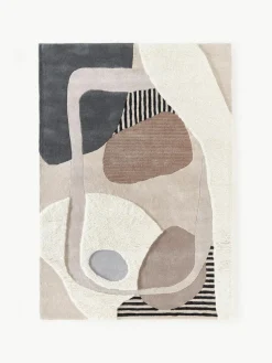 Handgetufteter Wollteppich Rosco mit Hoch-Tief Struktur