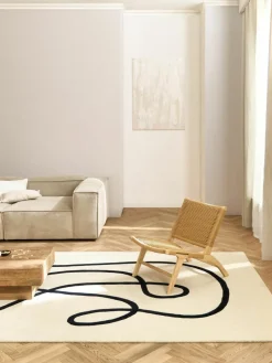 Handgetufteter Wollteppich Line mit One Line Zeichnung