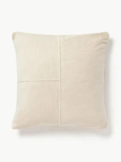 Handgewebte Baumwoll-Kissenhülle Terre mit dekorativer Naht