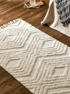 Handgewebter Baumwollläufer Ziggy mit erhabener Hoch-Tief-Struktur