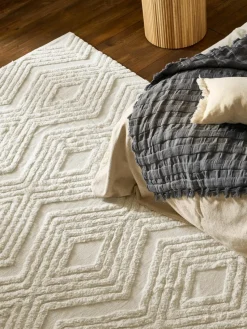 Handgewebter Baumwollteppich Ziggy mit erhabener Hoch-Tief-Struktur