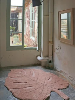 Handgewebter Kinderteppich Monstera mit Hoch-Tief-Effekt, waschbar