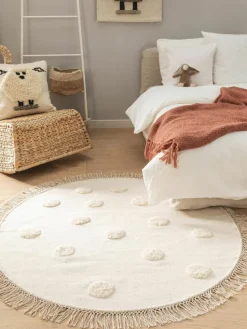 Handgewebter runder Kinderteppich Carlson aus Wolle