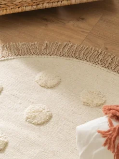 Handgewebter runder Kinderteppich Carlson aus Wolle