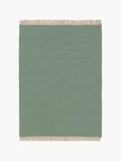 Handgewebter Wollteppich Liv mit Fransen