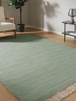 Handgewebter Wollteppich Liv mit Fransen