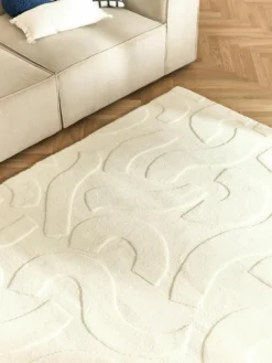 Handgewebter Wollteppich Clio mit Hoch-Tief-Struktur