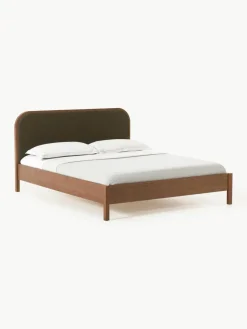 Holzbett Jones mit Kopfteil aus Bouclé