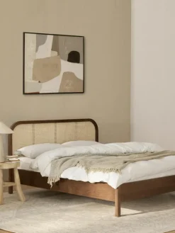 Holzbett Jones mit Kopfteil aus Wiener Geflecht