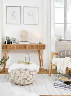 Holz-Konsole Barbier mit Rolltüren und geriffelter Front