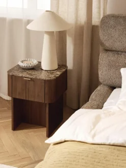 Holz-Nachttisch Zumi mit Marmorplatte