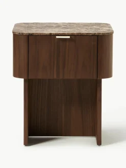 Holz-Nachttisch Zumi mit Marmorplatte