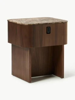 Holz-Nachttisch Zumi mit Marmorplatte