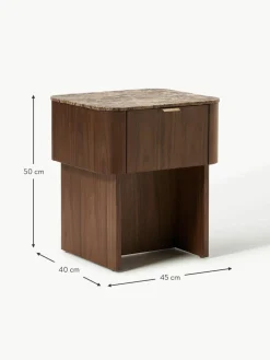 Holz-Nachttisch Zumi mit Marmorplatte