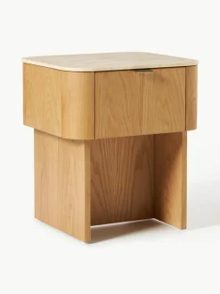 Holz-Nachttisch Zumi mit Travertinplatte