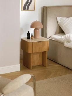 Holz-Nachttisch Zumi mit Travertinplatte