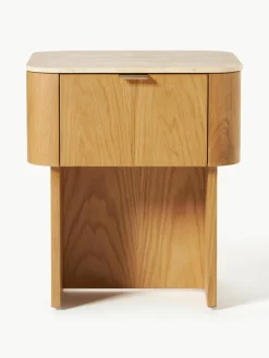 Holz-Nachttisch Zumi mit Travertinplatte